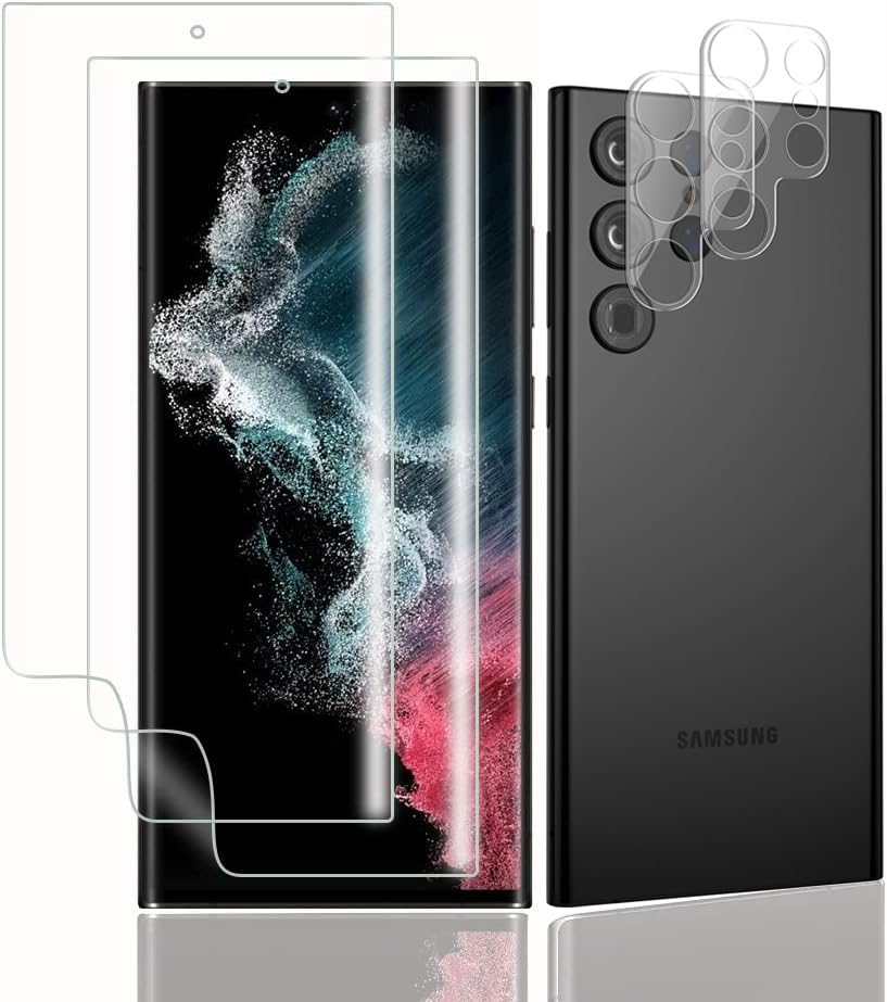 [2+2 Pack] for Samsung Galaxy S22 Ultra Screen Protector, 2 Pack Soft TPU Film with 2 Pack Camera Lens Protector [Touch Sensitive] 3D Curved Max Coverage, Screen Protector for S22 Ultra