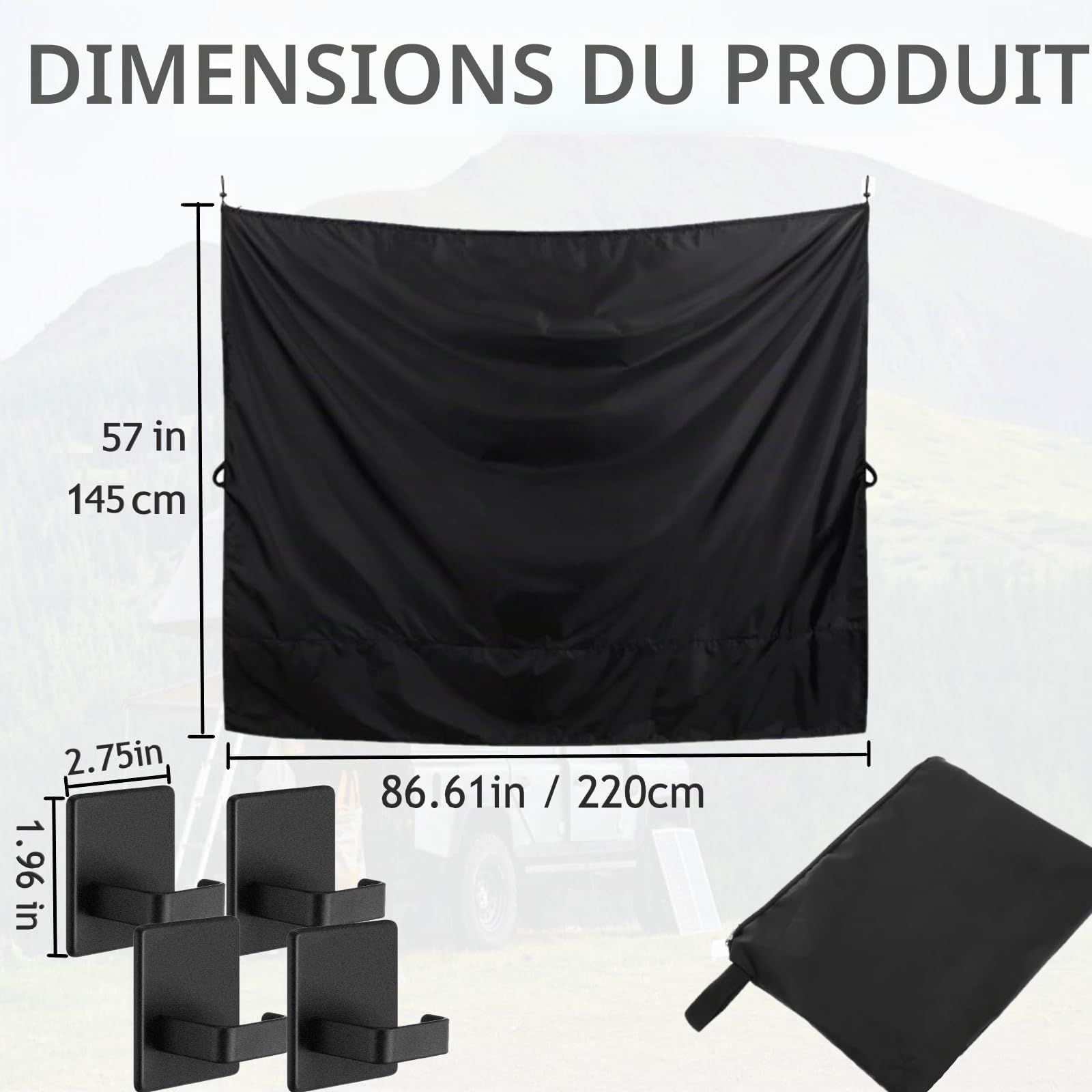 Rideau de Douche réglable pour Porte arrière, 220x145cm / 86x57 Pouces avec Crochet magnétique pour VW T5, T6, Sprinter, Ford, Transit, F-Iat, Ducato