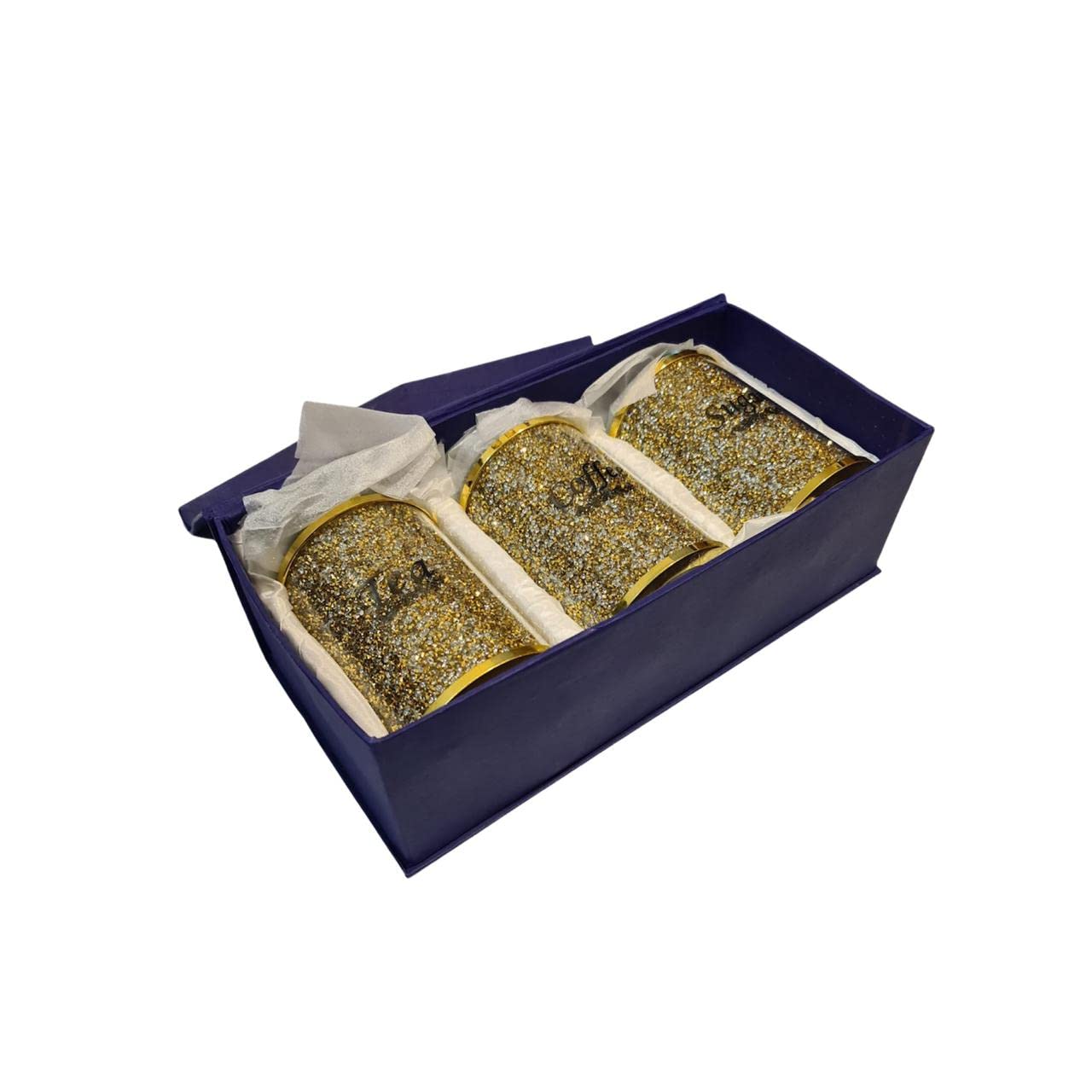 Glamified , Glam Gold Glamified Set Of 3 Diamond Crushed Crystal Tea Coffee Sugar Canisters Jars Storage