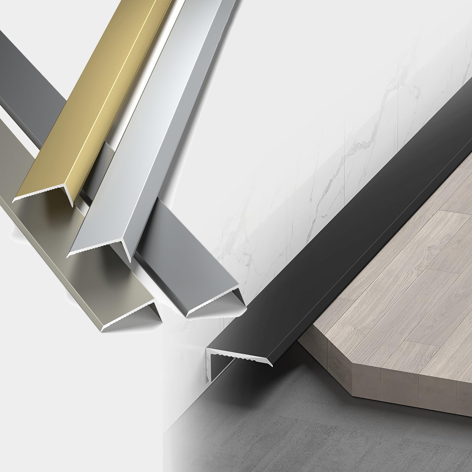 90cm Aluminum Tile Edge Trim, Self Adhesive L-Shape Floor Transition Strip, For Laminate,Flooring,Door,Doorways,wall Edging Trim(Gray,W1.5cm)