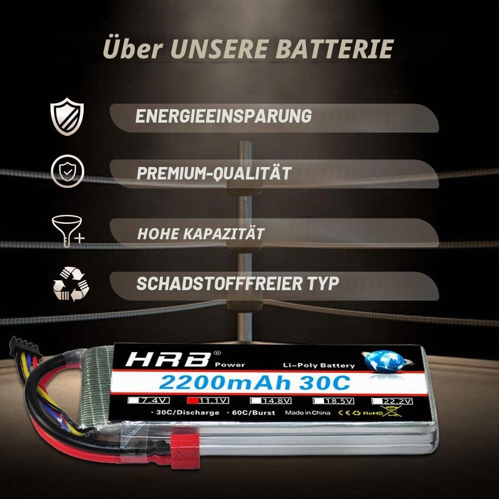 HRB 2PCS 11,1V 2200mAh 3S 30C Lipo Batterie mit Deans T Stecker für RC Evader BX Auto RC Truck RC Truggy RC Flugzeug UAV Drohne FPV