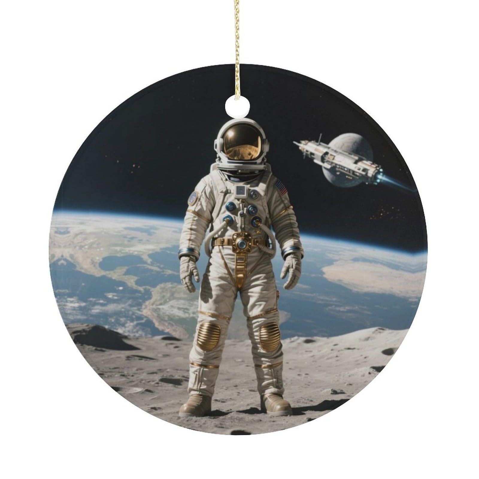 Personalized Christmas Ornaments 2025 Ceramic Hanging Retro Astronaut Ornaments with Gold String Double-Sided Vintage Holiday Decorations for Tree Mantel Tabletop Xmas Party Favors