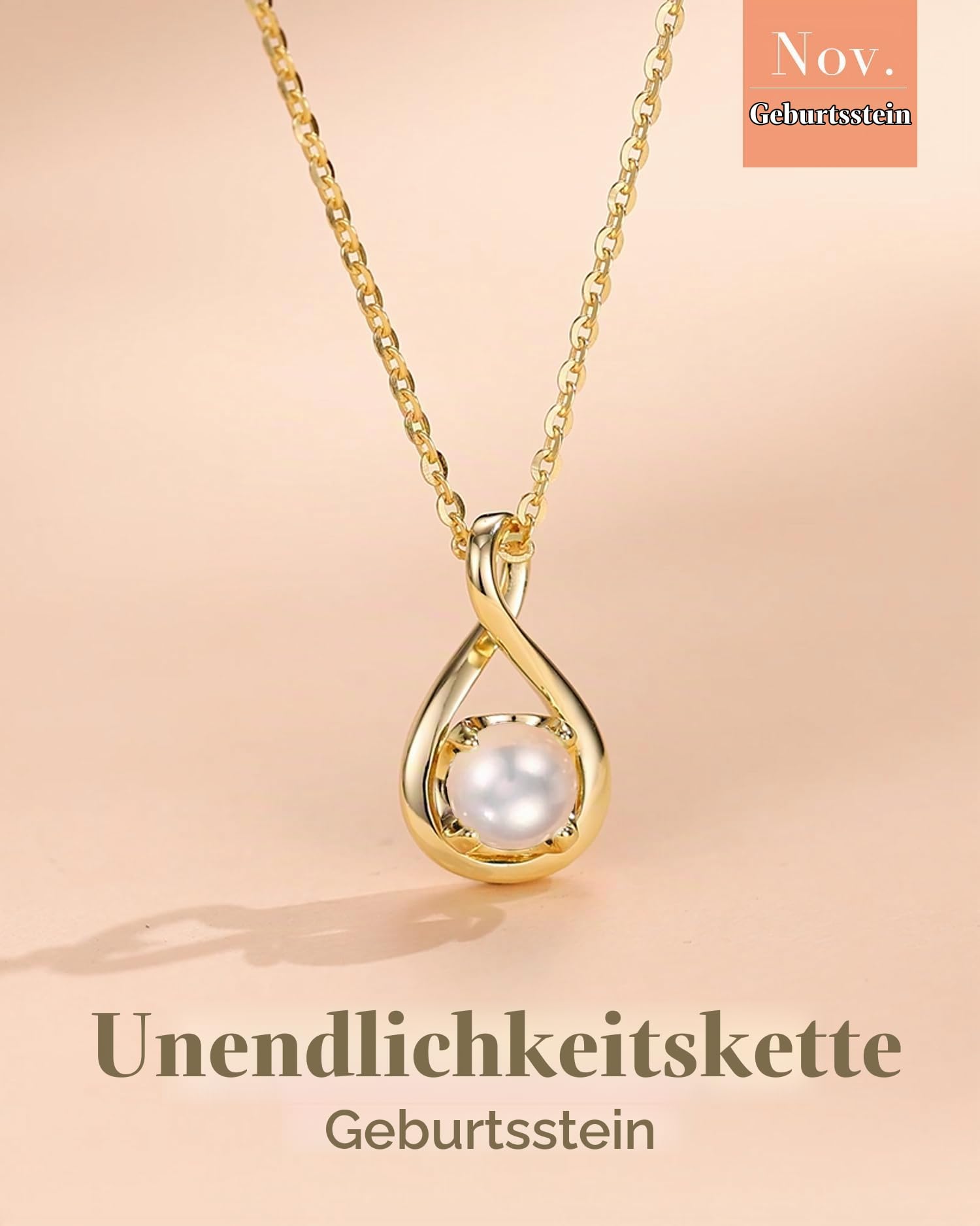 FANCIME Infinity Anhänger Halskette für Damen mit Weiß imitierte Perle