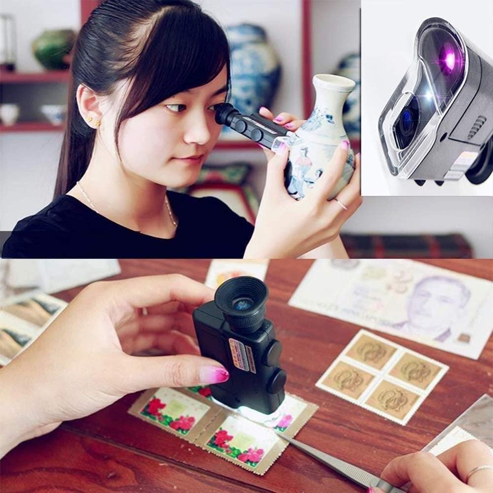 Lupa de Pantalla Lupa de Mano con luz LED, 200-240 Veces el microscopio, con luz púrpura, para inspección in situ, valoración de Joyas, impresión de fabricación