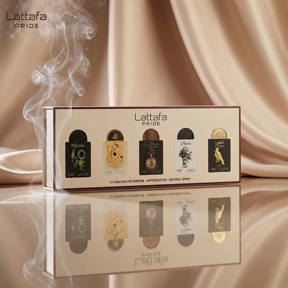 Lattafa Pride Coffret cadeau Eau de parfum N°1 (5 x 20 ml) | Coffret cadeau de luxe pour homme et femme | Parfums arabes durables | Mini vaporisateurs de voyage