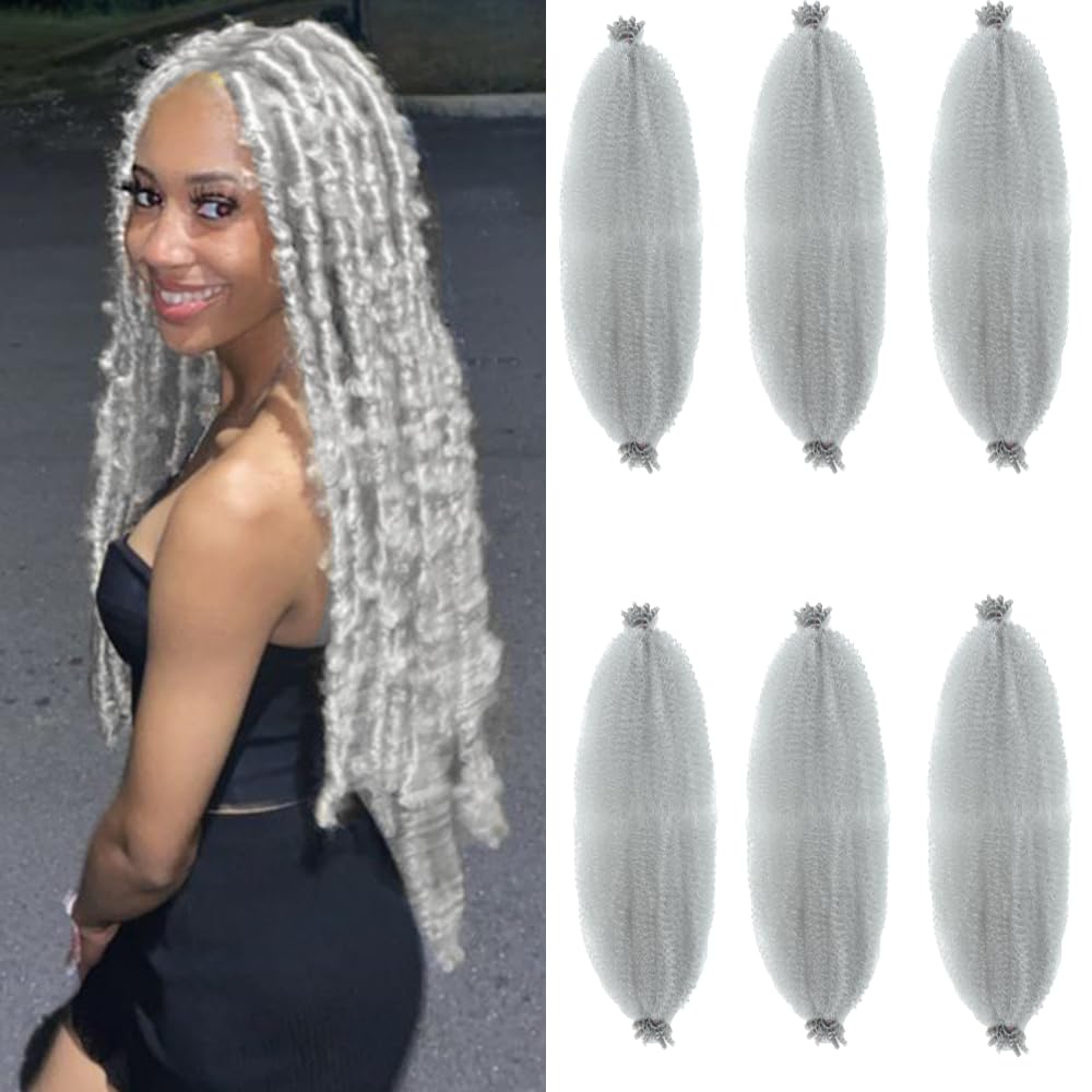 Springy Afro Twist Hair 12 Inch 6 Packs Pre Fluffed Marley Twist Braiding Hair for Black Women (12 inch, 6 Packs, Grey)