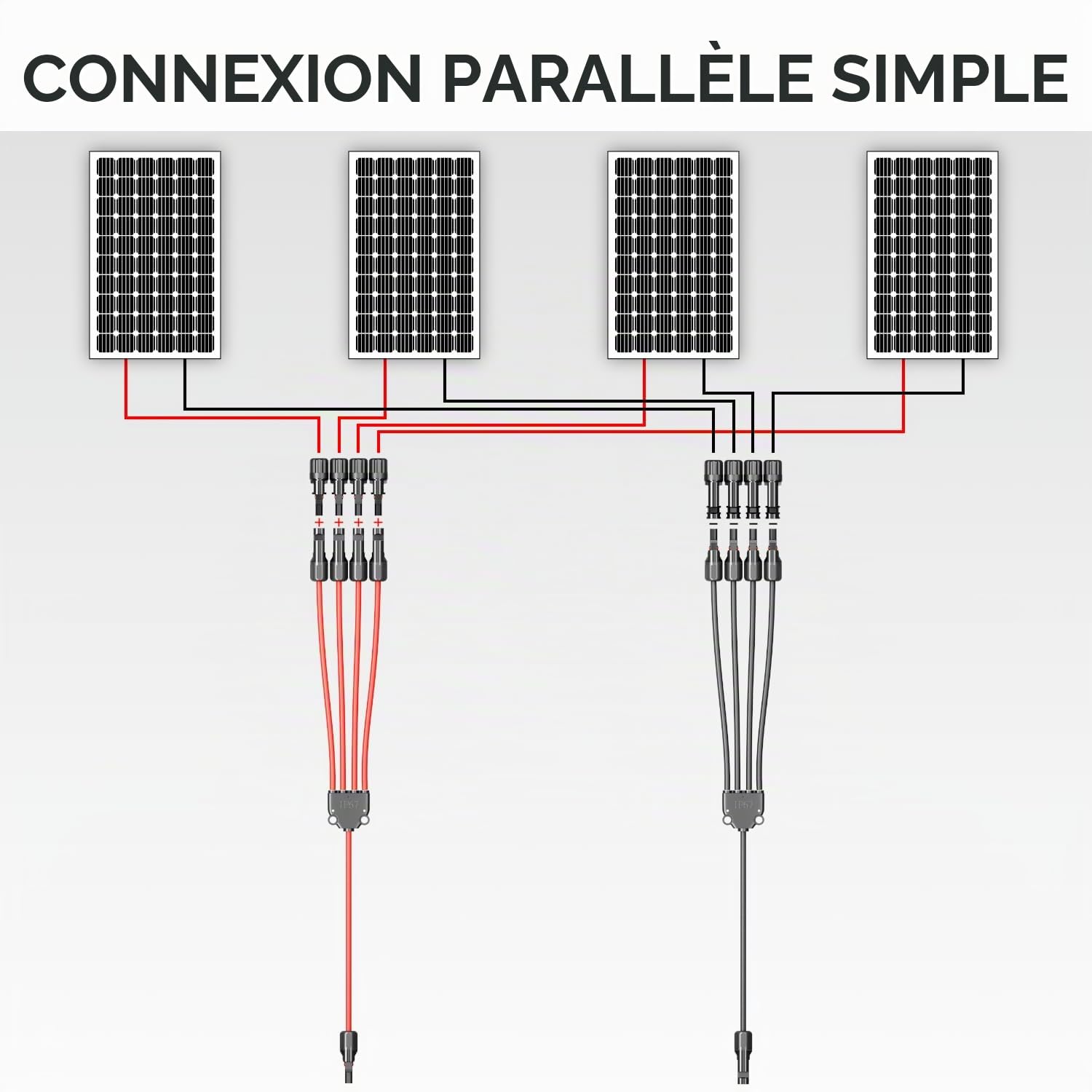 deleyCON Câble solaire Y 4/1 - Adaptateur 4 mm² - Fiche Y PV4 / adaptateur T IP68 1500 V - (M/FFFF, F/MMMM) - Pour installation PV
