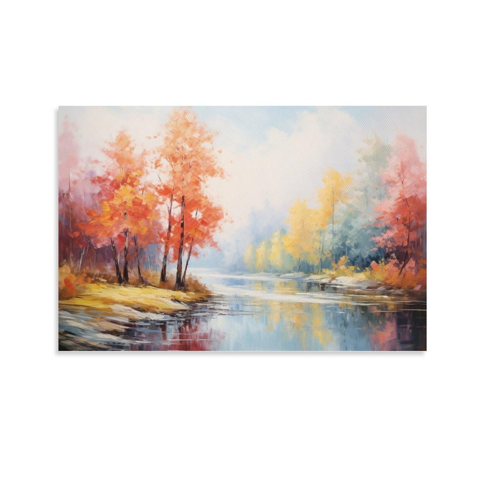 Foccar Unframe-Vintage Colorful Trees Vintage Colorful Trees Canvas Prints Wall Art Lake Abstract Natural Landscape Poster Wall Decor For Home Decorations Artwork