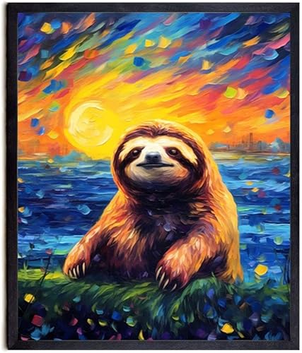 Bestbuddy Pet 11 x 14 sin marco noche estrellada Van Gogh inspirado perezoso vida silvestre animal naturaleza paz pintura al óleo impresión arte