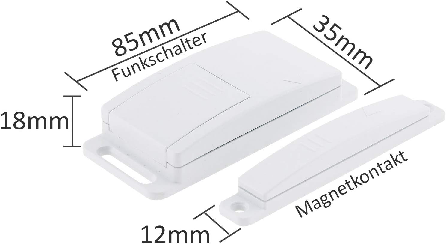 Dimensions of the ChiliTec Pilota Casa magnetic contact switch.