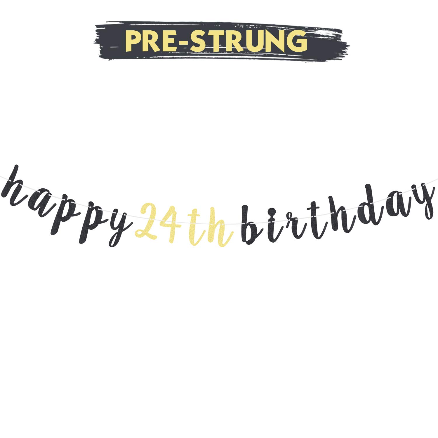 24th Birthday Glitter Garland Banner - 6.7ft Happy Birthday Sign For Party Decor