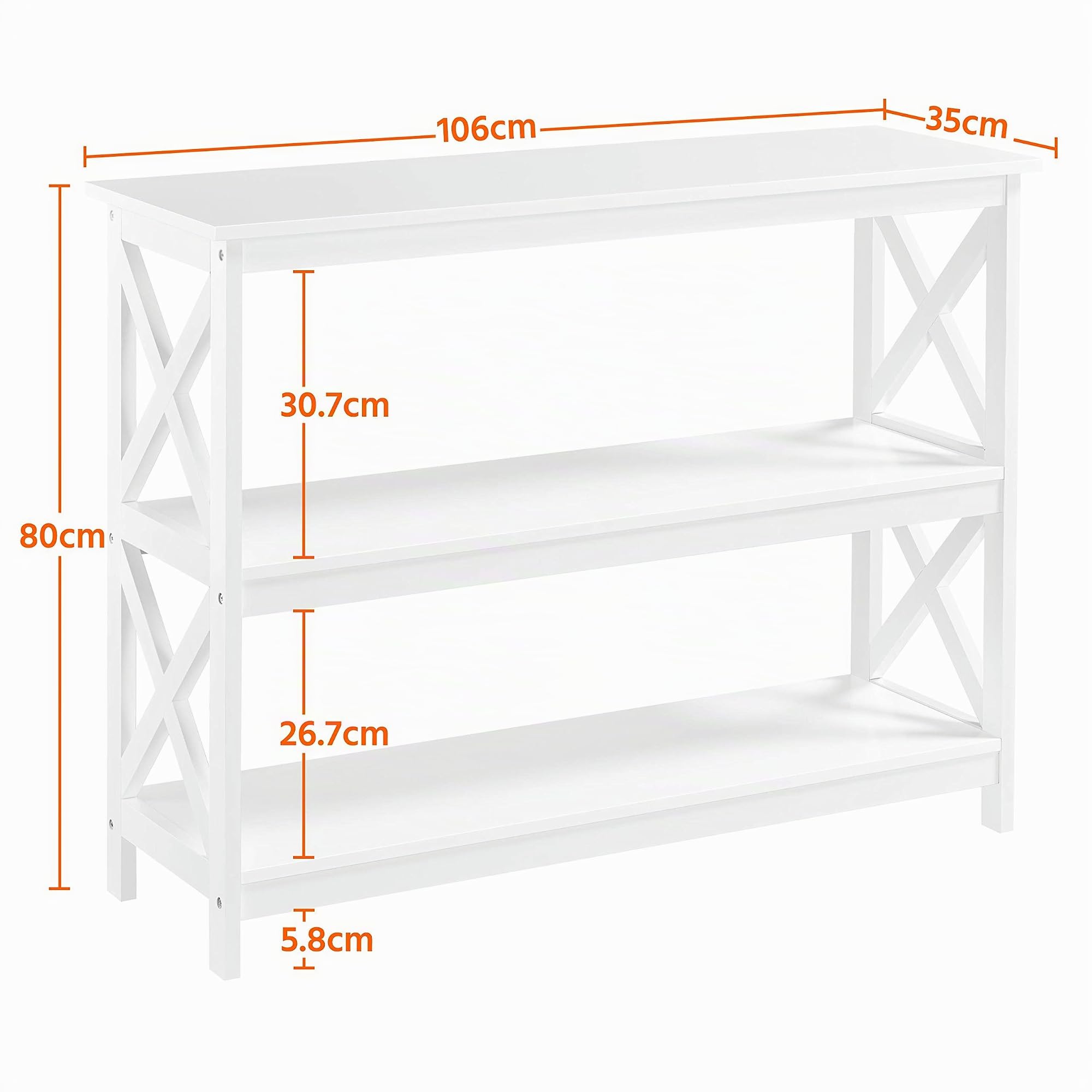 Yaheetech Table Console Extensible en Bois, Meuble d'Entrée, à 3 Niveaux, Désign Néo-rétro, Pieds en X Stable 106 x 35 x 80 cm Couleur Blanc Salon Chambre Blanc