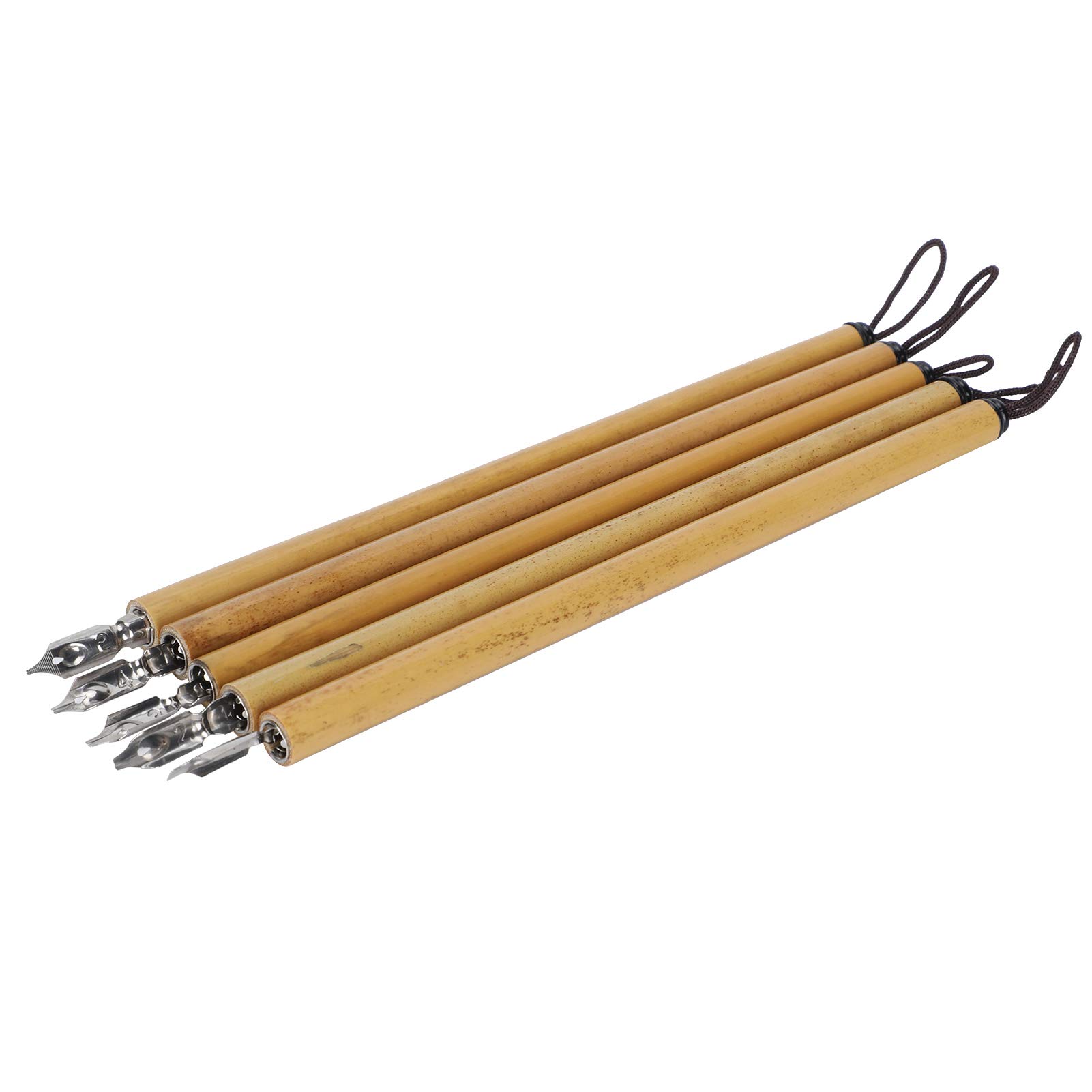 5 bolígrafos de caligrafía vintage de bambú con punta de bambú Qalam hecha a mano de manga Dip Ink Wooden Painting Kit School SuppliesNatural Nib (1-5 plumas)