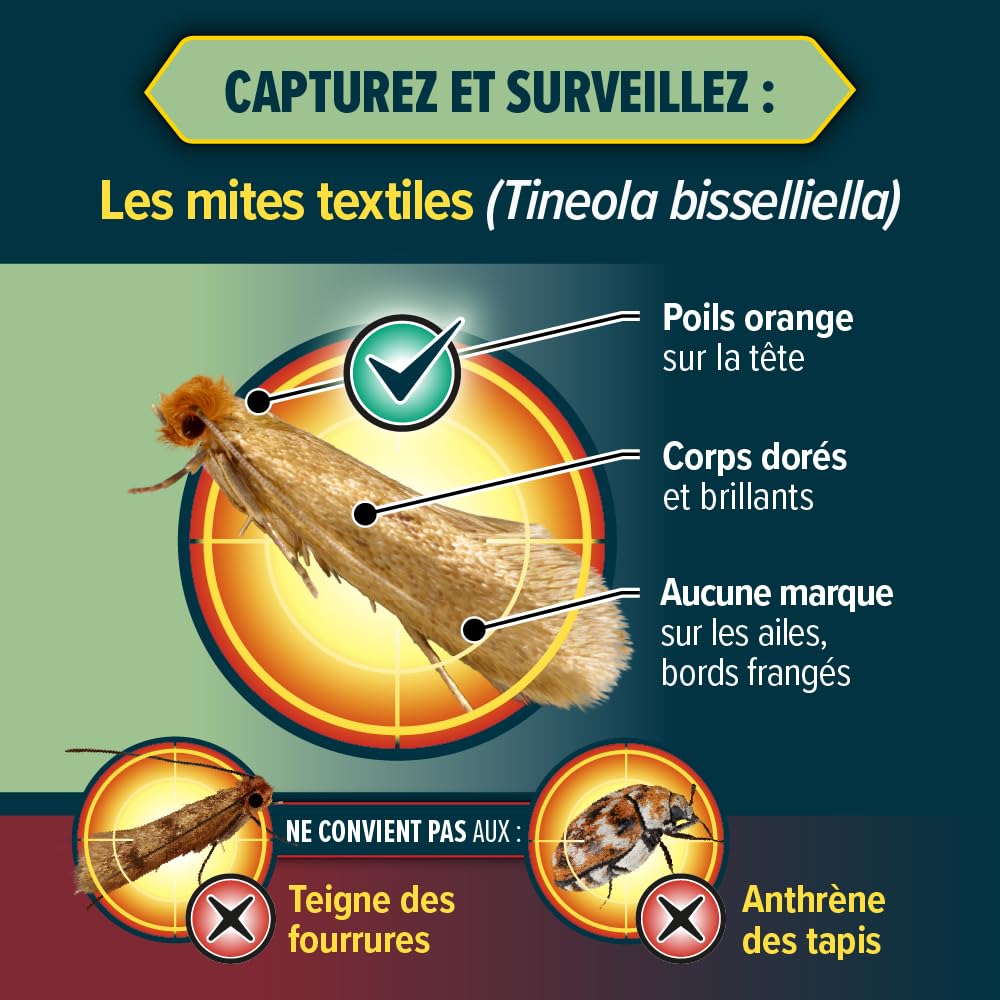 NOPE! Pièges Anti Mites Textiles 3 x 2 – Inodore & Non Toxique – À Base de Phéromones – Protection Efficace pour Vêtements