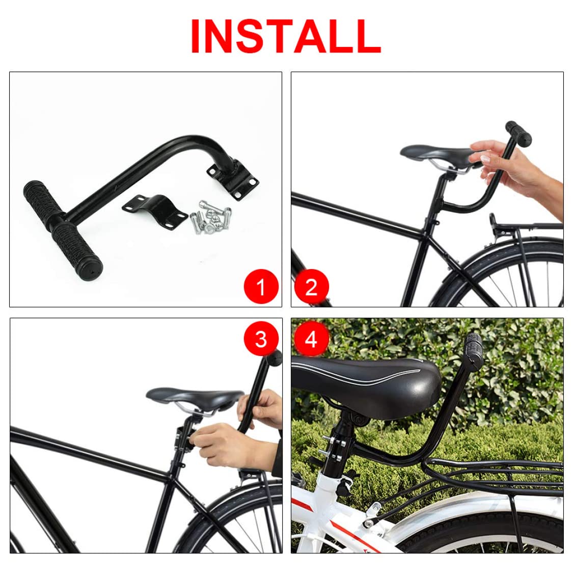 Accoudoir Pour Vélo électrique / VTT - Poignée Siège Arrière En Acier, Coussin Caoutchouc Antidérapant, Taille S