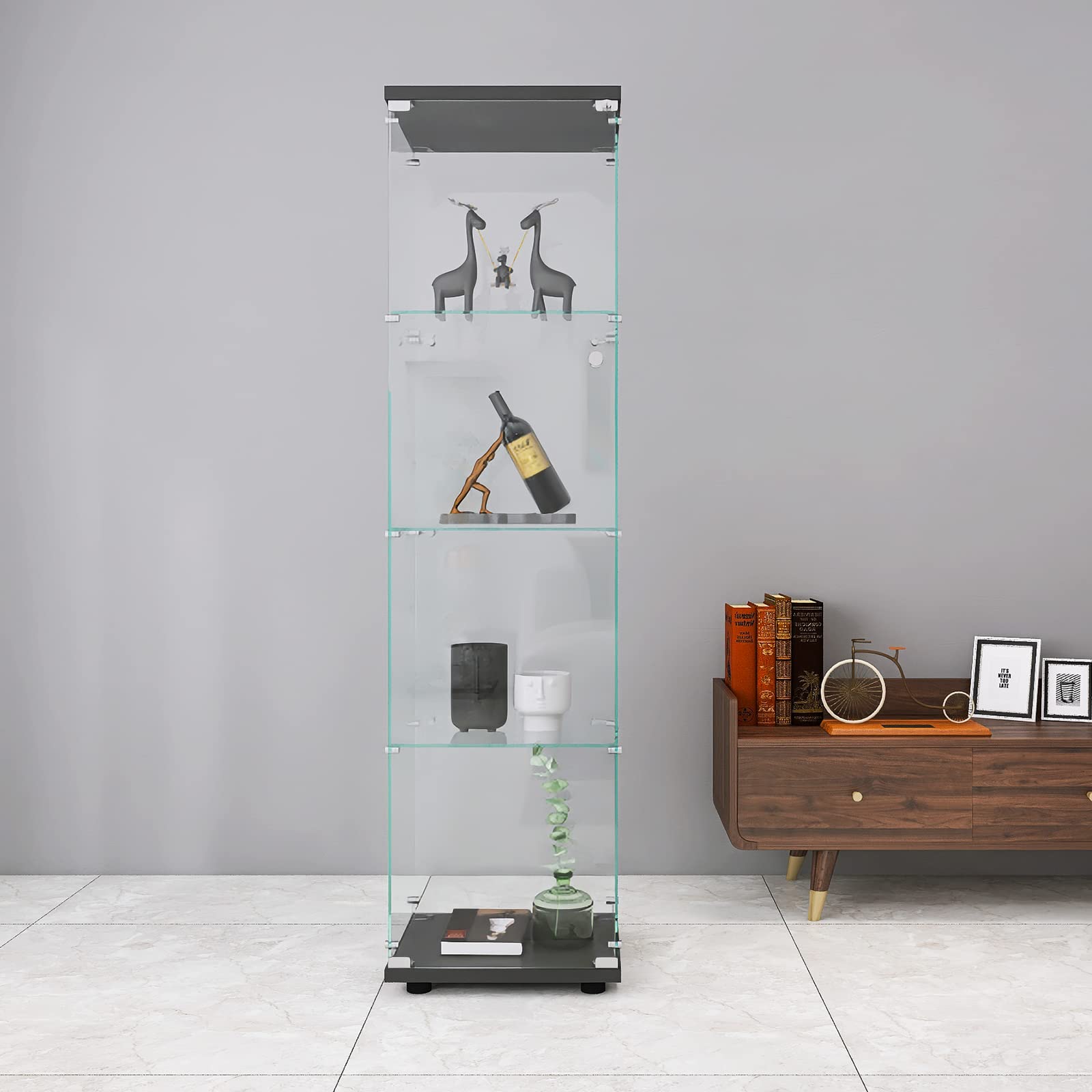 FANYUSHOW Glass Display 4 Shelves with Door and Lock, Curio