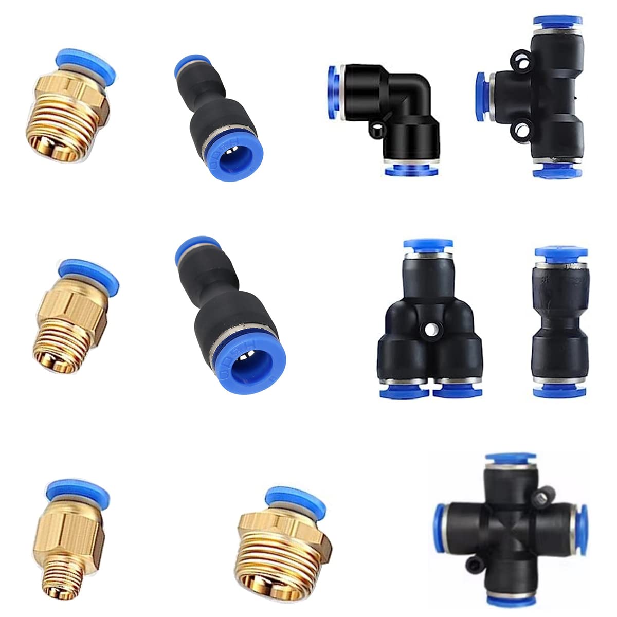 Air Line Tubing Kit, 5/16 Inch (8MM) OD x 32.8 Feet Pneumatic PU Air Hose Pipe Tube and Push to Connect Fittings Kit 23 PCS(Clear)