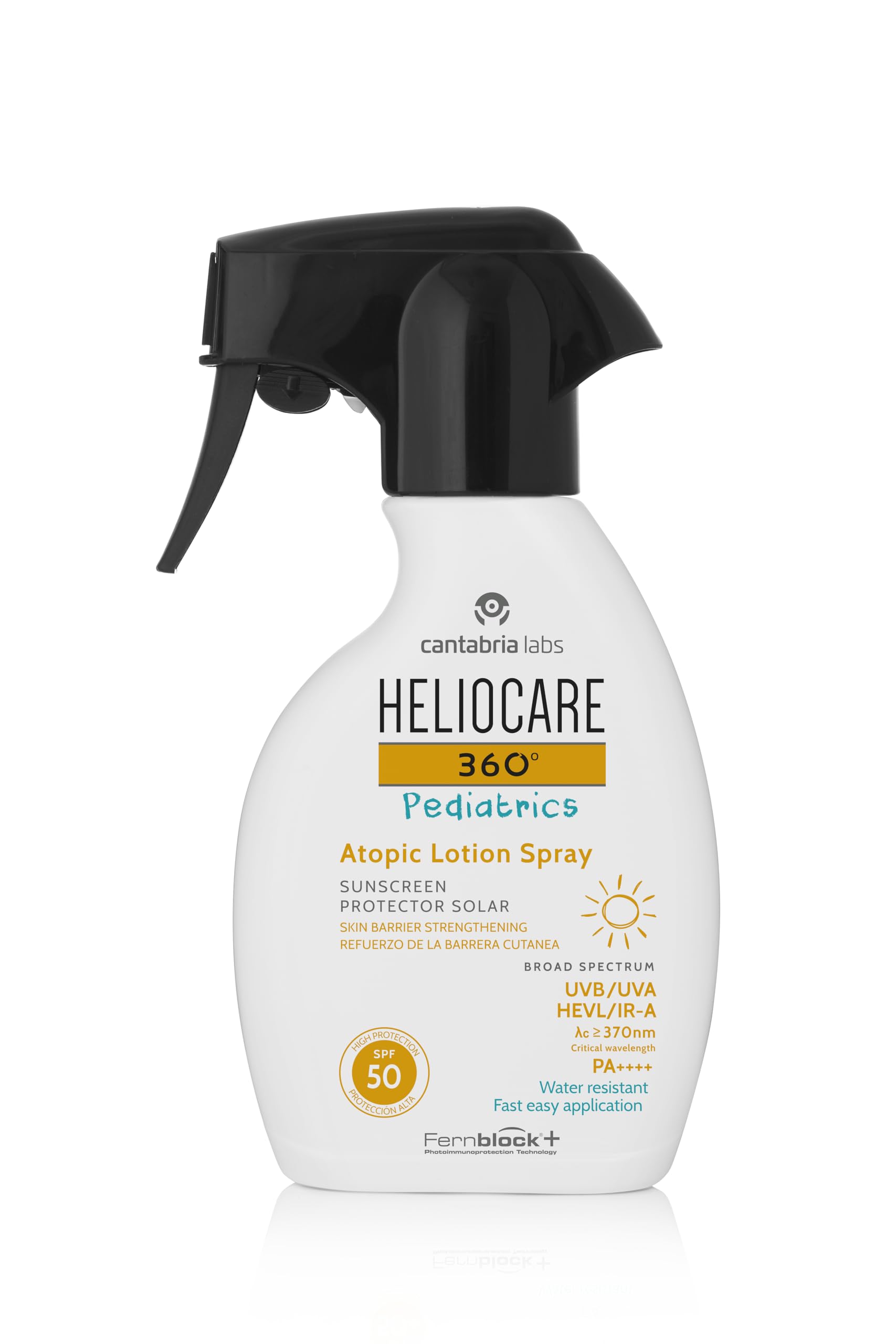 Heliocare 360° Pediatrics Atopic Lotion Body Spray - 250ml | Kids Sun Spray for Body | UVA UVB Visible Light Infrared-A Sun Protection | For Children's Sensitive Skin | Supercharged with Antioxidants