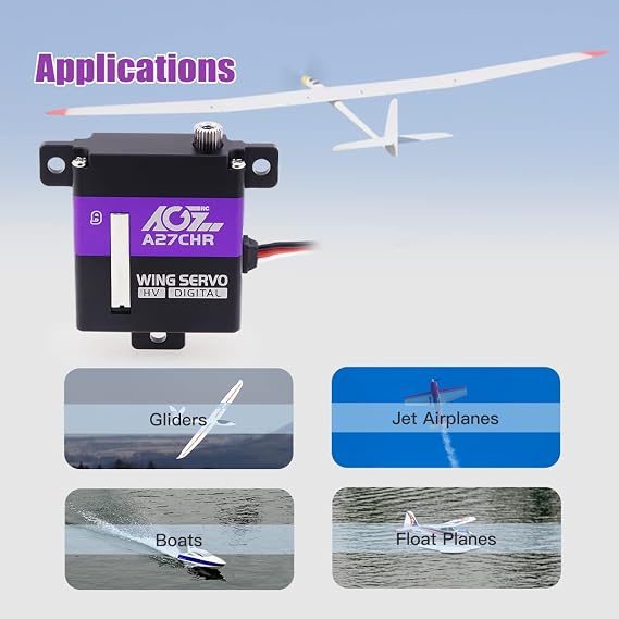 AGFRC 10.2KG Coreless Micro RC Wing Servo for RC Glider (A27CHR) | 0.10Sec High Speed, Digital, HV, Programmable, CNC Aluminum Case, Full Metal Gears, For RC Glider Planes