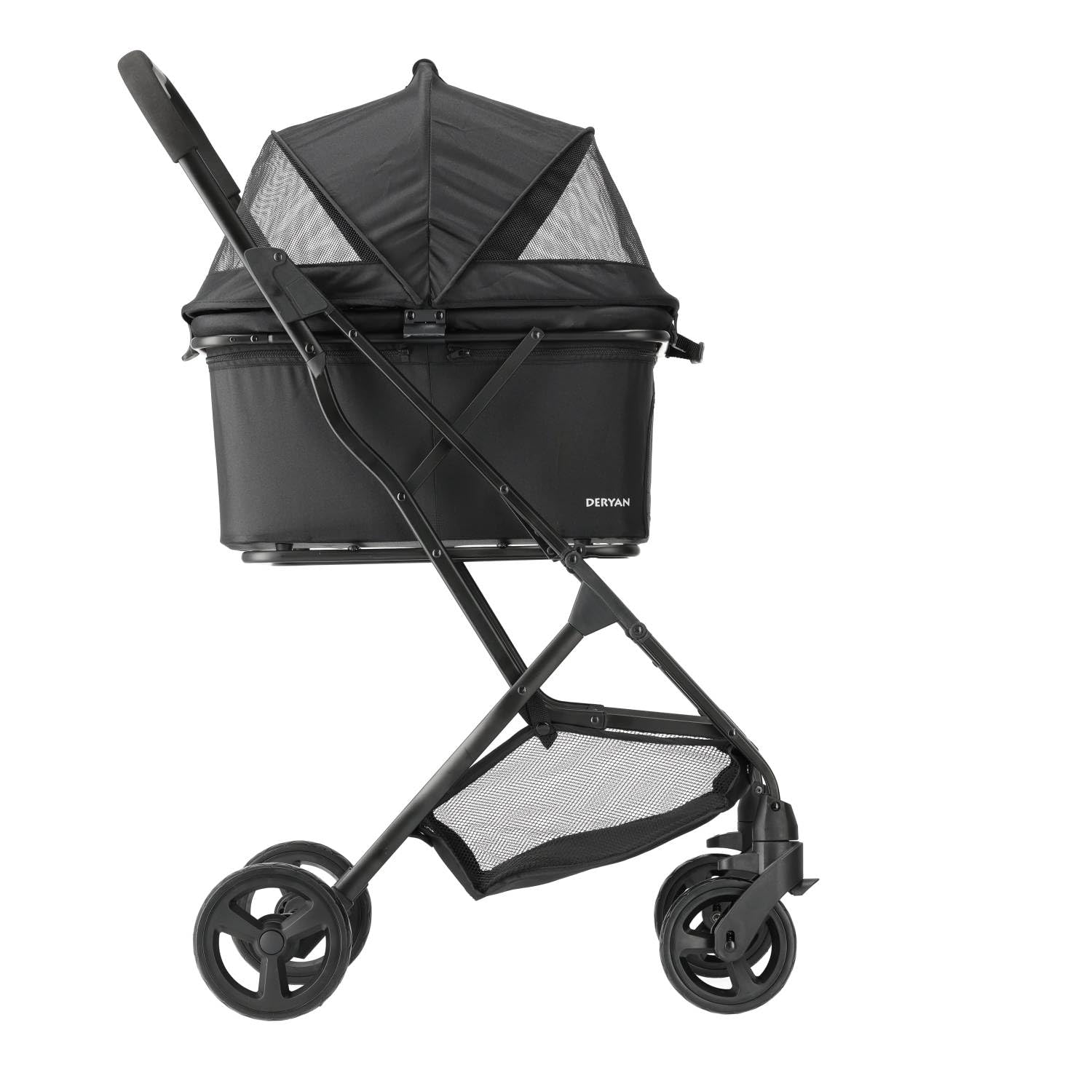 Deryan Luxus-Klappbarer Hundewagen, Katzenbuggy – Haustier-Kinderwagen – Bis zu 18 kg – Schwarz