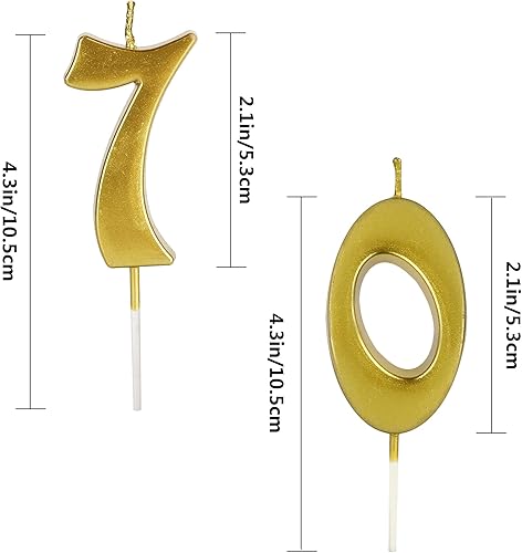 Miniatura 2 de Velas doradas de 70 cumpleaños para pasteles, velas con purpurina número 70 para fiestas, aniversarios, decoración de pasteles para mujeres u hombres