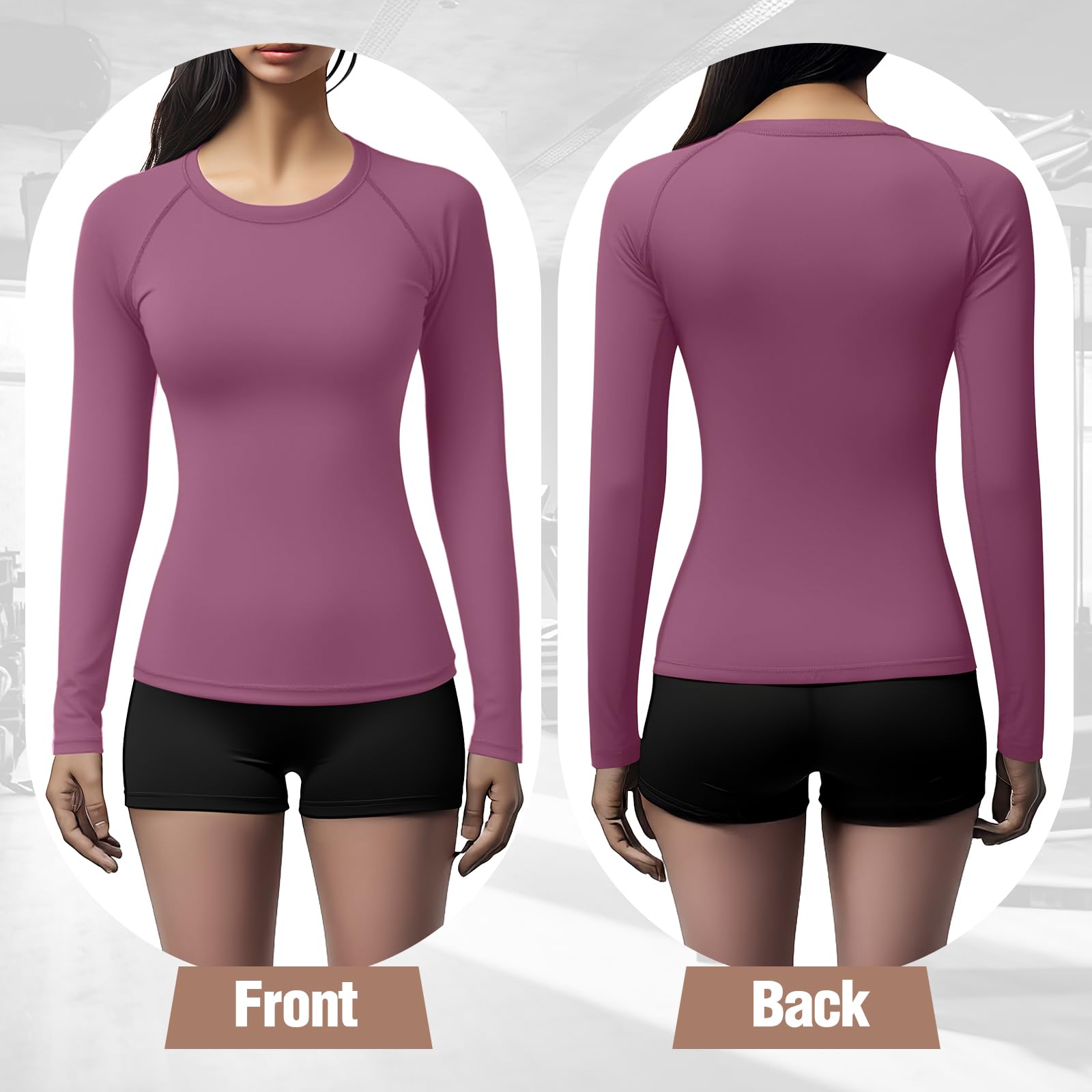 Coume Lot de 4 t-shirts de compression à manches longues et col rond pour femme - Séchage rapide - Pour gym, course à pied, sport athlétique