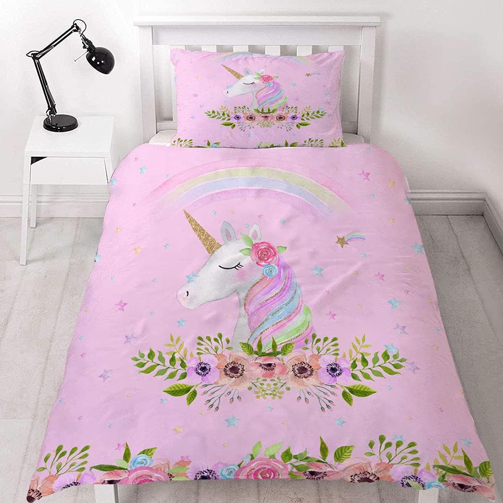 Yasida Unicorn Pink Duvet Cover 135cm X 200cm Rainbow Bedding Unicorn Duvet Set Single Girls Fairy Colorful Bed Set including Pillowcase Breathable Microfibre For Kids single Bedding Bedroom Decora