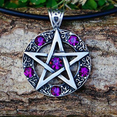 Celtic Wicca Pagan Magic Pentagram Pentacle Star W Crystal Silver Pewter Pendant