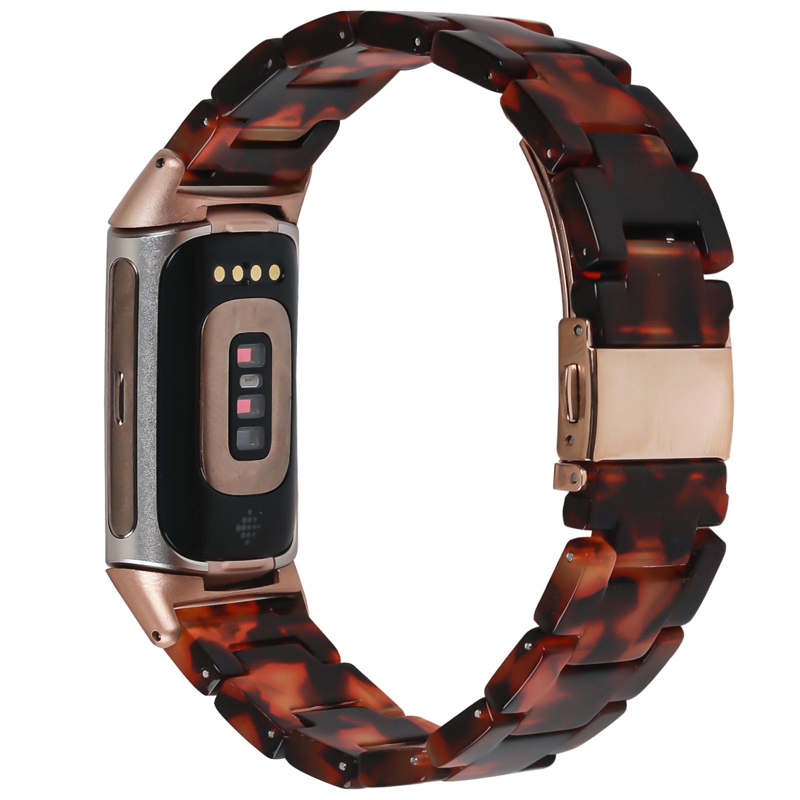 JOPLKOL Resin Strap Compatible with Fitbit Charge 6/ Fitbit Charge 5, Waterproof & Lightweight Bracelet Wristband Replacement with Stainless Steel Buckle(Tortoiseshell)