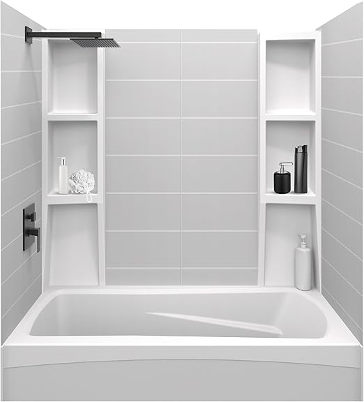 White Tub Wall Surround Waterproof, EasytoInstall, Two Shelf Units