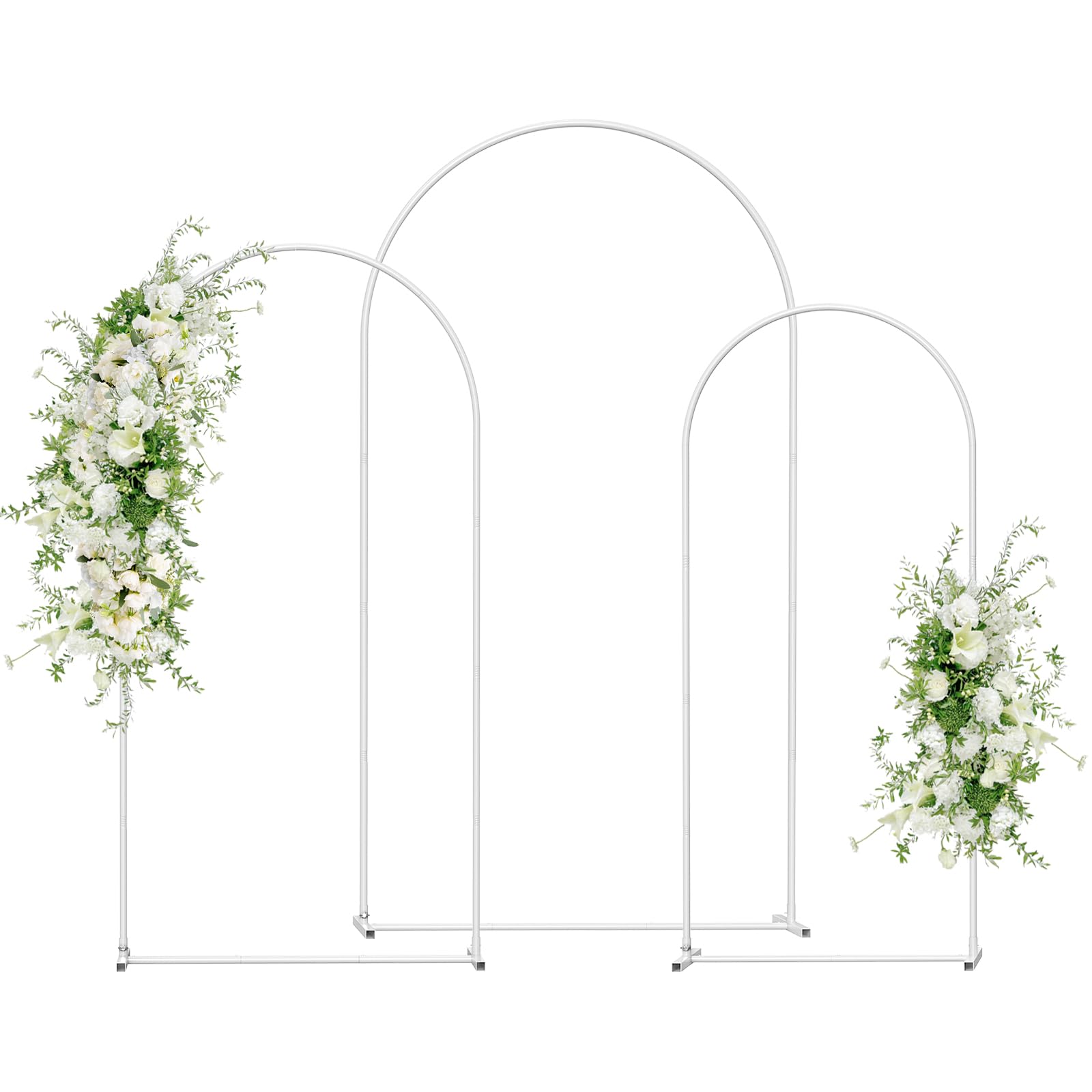 Wedding Arch Backdrop Stand Set of 3(7.3FT/6.6FT/6FT),Metal Balloon Arch for Wedding Ceremony Baby Shower, Outdoor Indoor Birthday Party,Garden Floral Arch Backdrop Stand Decoration, White