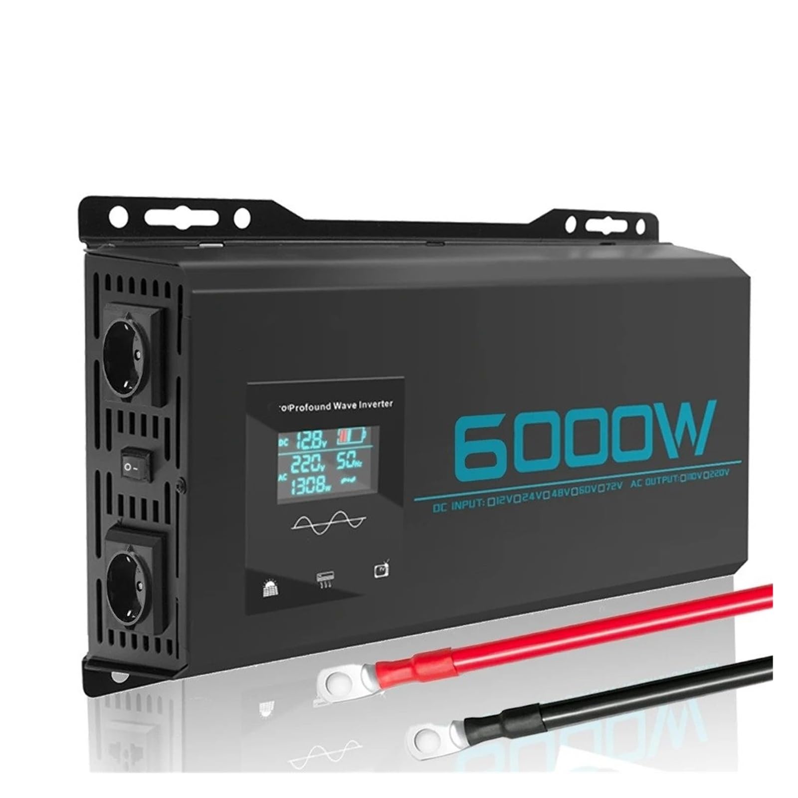 Power Inversor Corriente Hogar RV Camión Viaje Fuera Red 6000W Doble Voltaje Inversor Onda Sinusoidal para Pura DC 12V Y 24V A AC 220V Convertidor Energía Solar