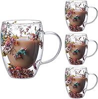 Vista 1 de Juego de 4 tazas de café de vidrio de doble pared, tazas de espresso para capuchino, té, café con leche, tazas lindas aisladas