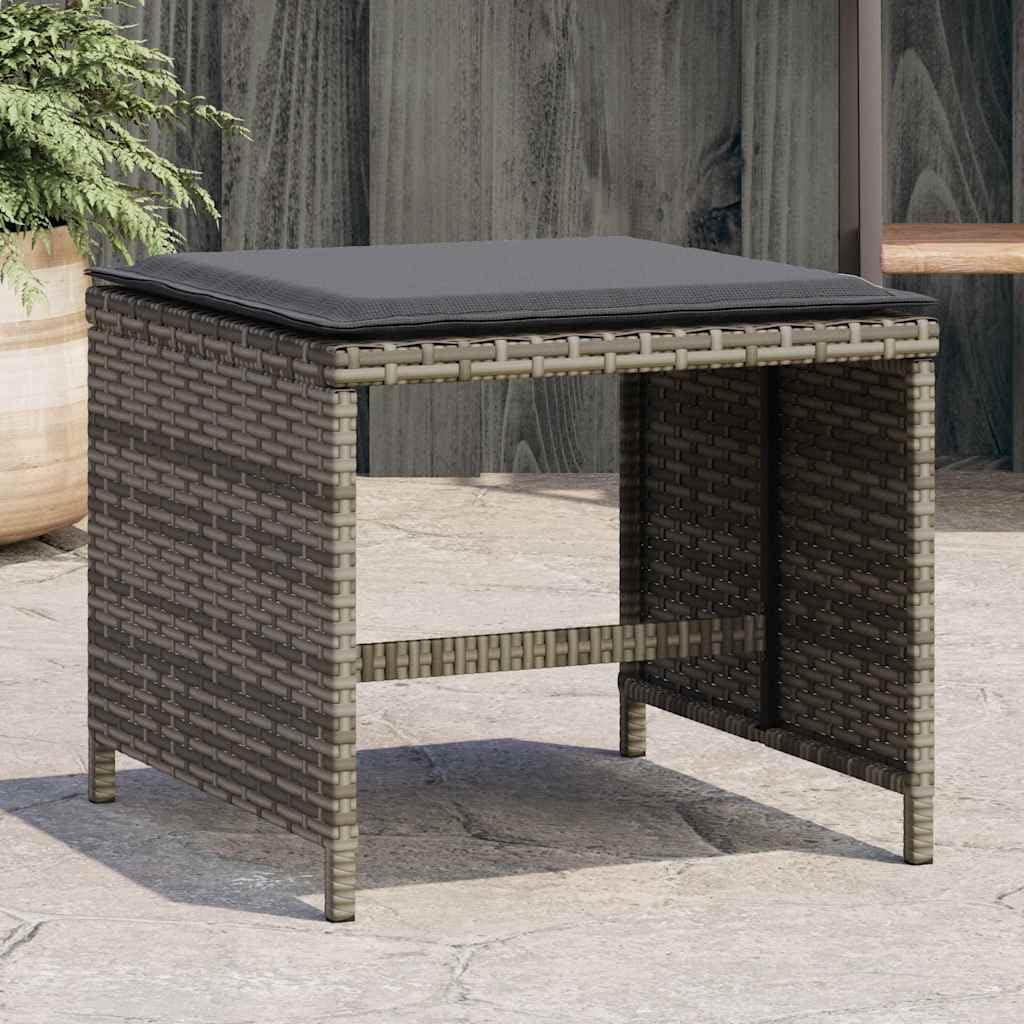 vidaXL Lot de 4 Tabourets de Jardin avec Coussins, Chaises de Patio, Sièges de Terrasse, Meubles d'Extérieur Arrière-Cour, Gris Résine Tressée