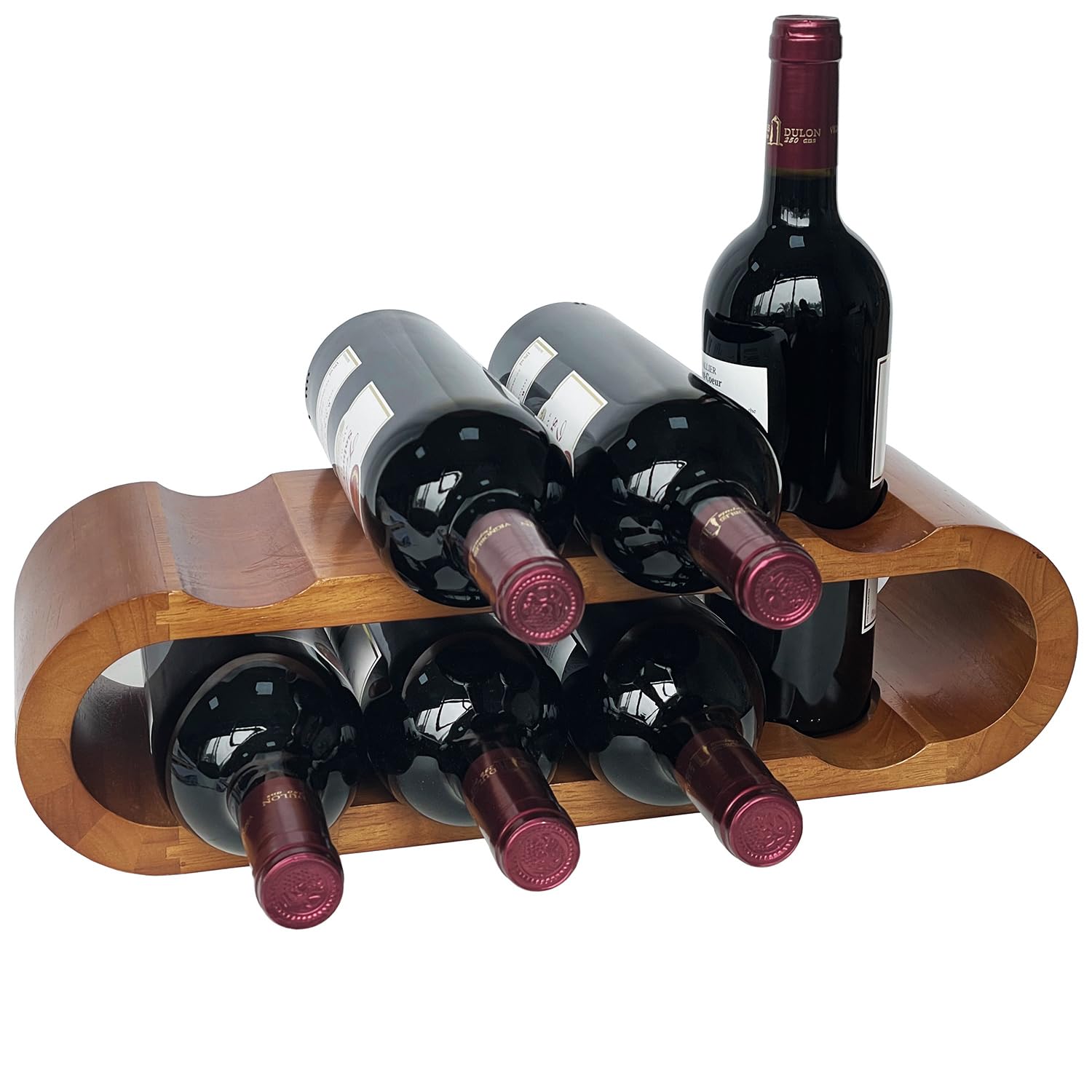 Stojak na wino z twardego drewna - przechowywanie butelek wina - stojak na wino - wolnostojący stojak na wino na blat (8 butelek z uchwytem)