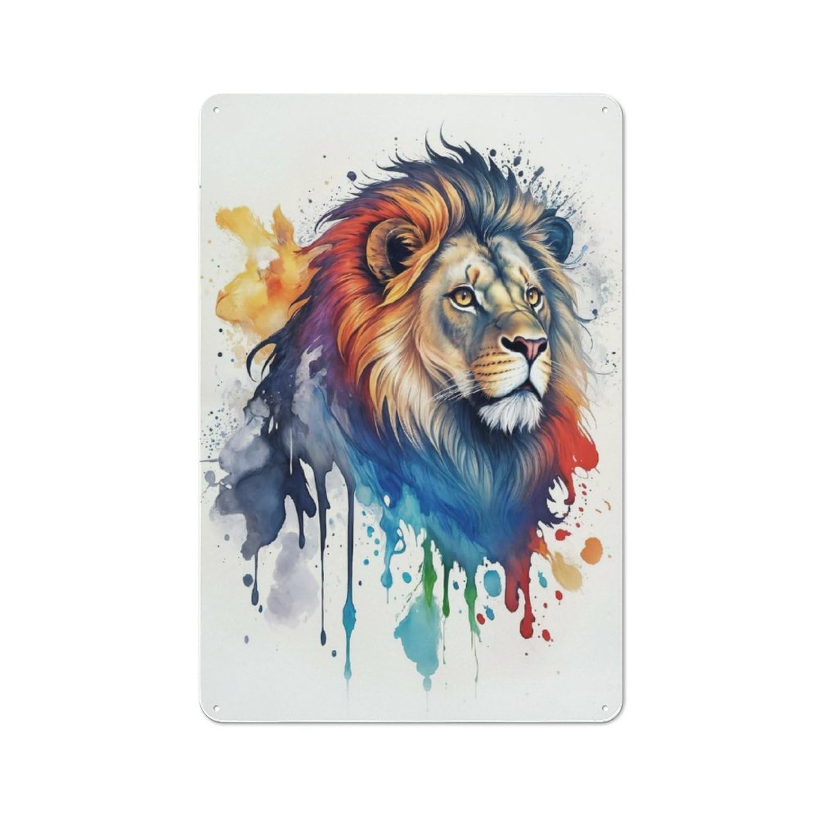 Watercolor Lion Metal Wall Plaque, Easy to Hang Plaque for Living Room, Hallway, Kitchen Or Pet Corner, 30x20cm