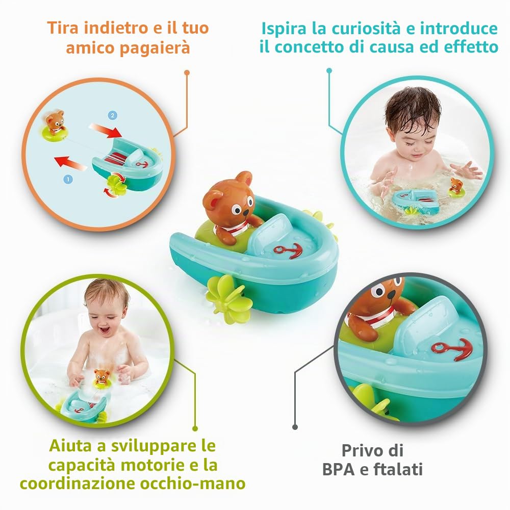 Hape- Barca a molla per bagnetto, Multicolore, E0217