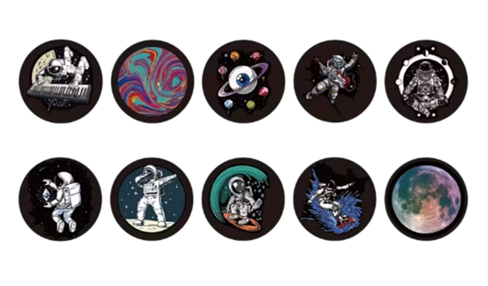 Caa Trading Multicolor Caa Trading™ 100 X Space Themed Astronaut Stickers 10 Designs Galaxy Spaceship Reward Teacher Scrapbook 2.3Cm (100 Stickers)