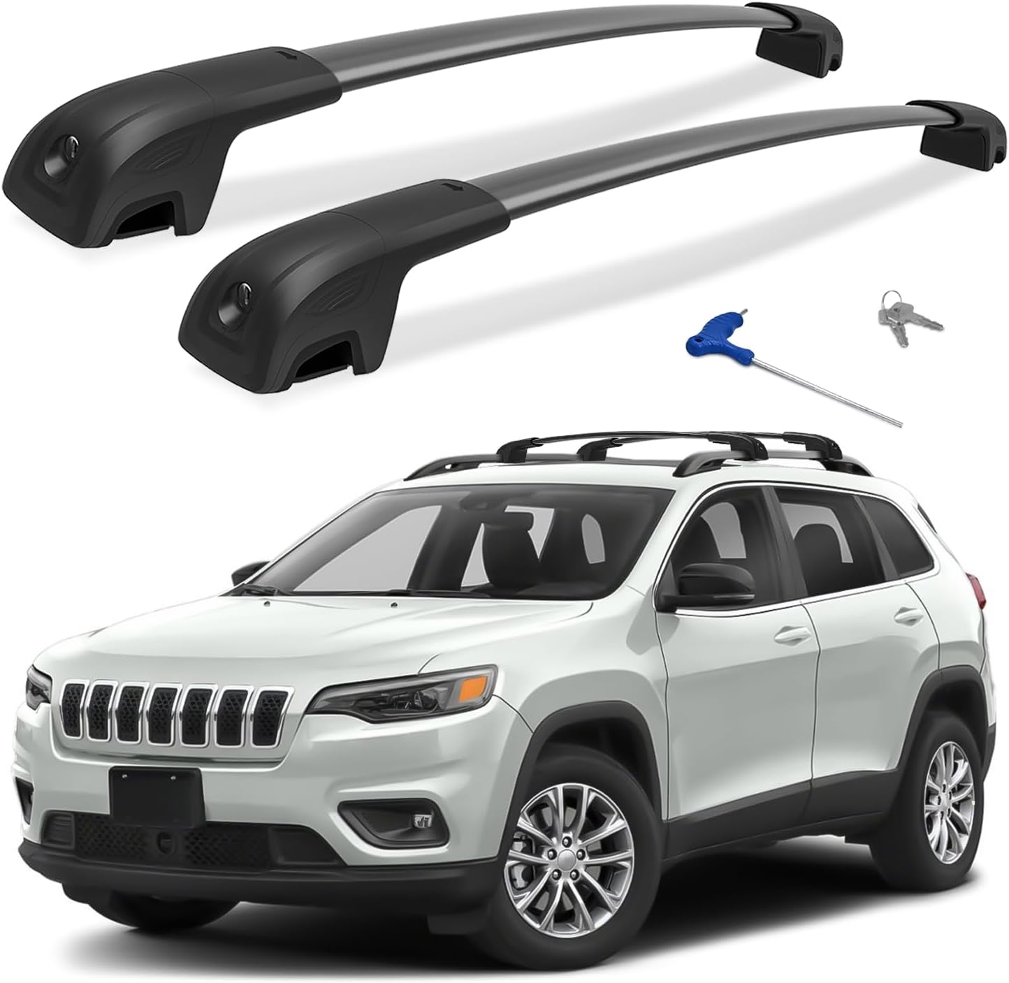 Lockable Roof Rack Cross Bars Compatible with Jeep Cherokee 2014-2023, Aluminum Car Cross Bar for Rooftop Cargo Carrier Bag Basket Luggage Kayak Canoe Bike Snowboard Skiboard (Not for JGC)