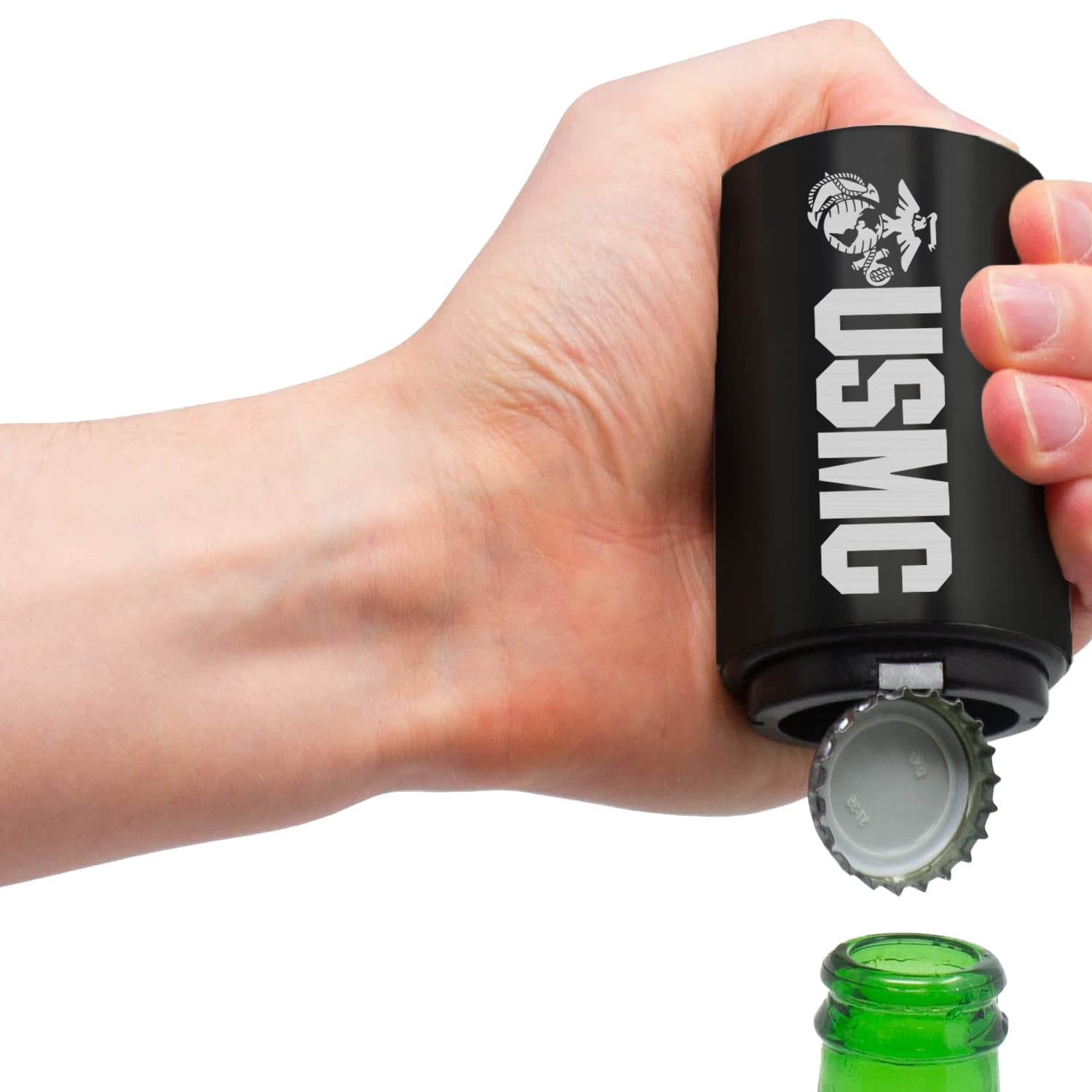 USMC - Abridor de botellas de cerveza con cierre magnético, decapitador automático para cerveza/refresco, abridor de botellas con imán de cerveza, accesorios geniales para camarero