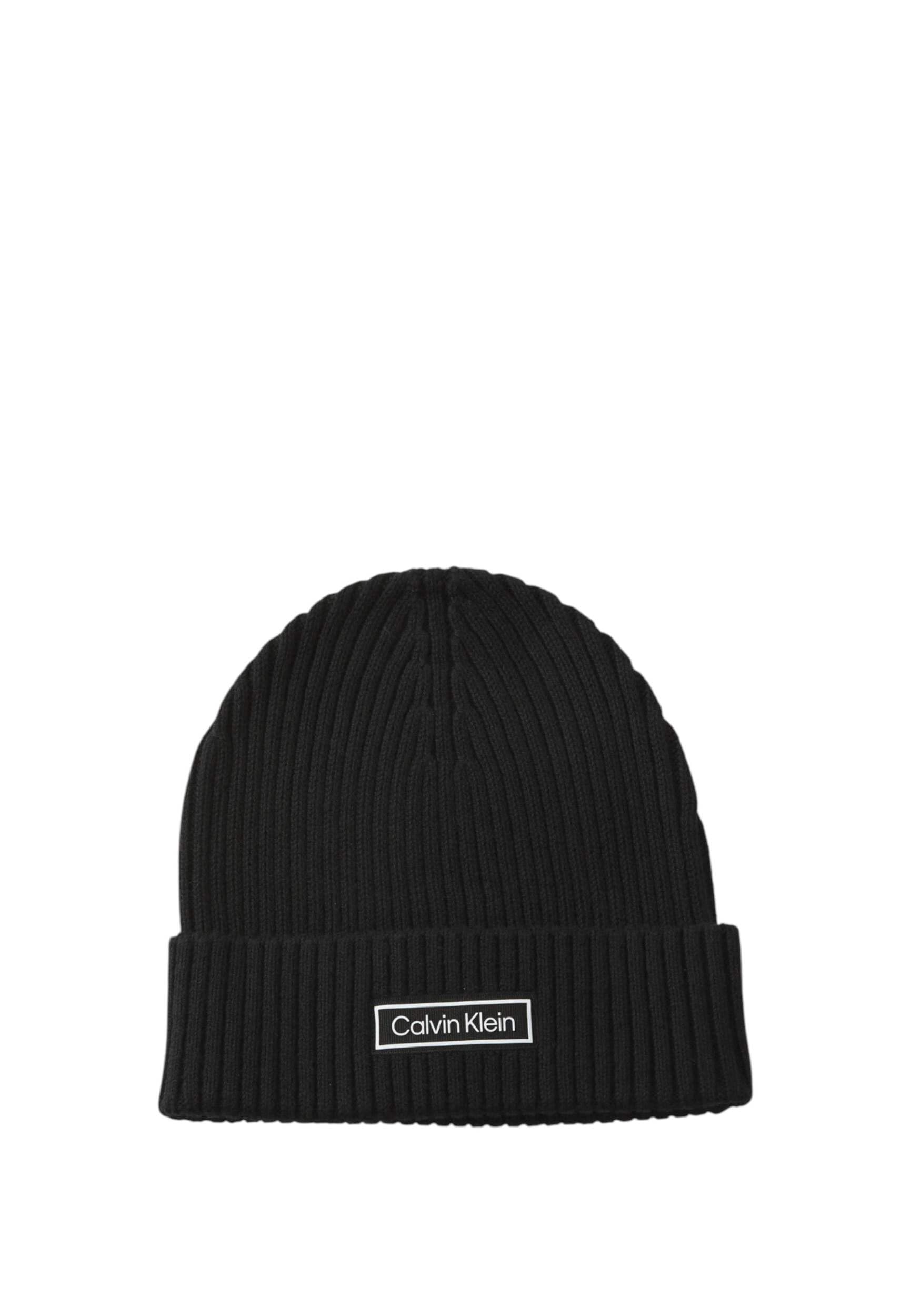 Calvin Klein Męska naszywka, gruba bawełniana czapka beanie LV04D8053G, czarna (czarna), jeden rozmiar, czarny (czarny), Rozmiar uniwersalny
