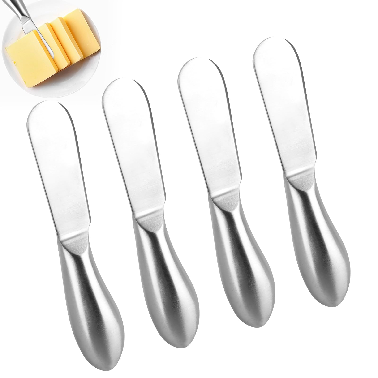 Juego de Cuchillos Esparcidor, 4 Piezas Cuchillo de Mantequilla, Cortador Mantequilla Acero Inoxidable, Esparcidor Mantequilla, Cuchillos de Mantequilla para Mantequilla, Queso, Mermelada 13.3cm