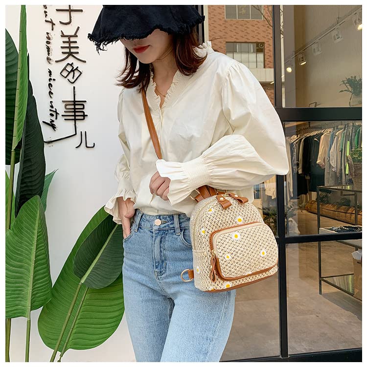 Zaino per borsa da spiaggia in paglia per donna borsa a tracolla in rattan intrecciato a mano