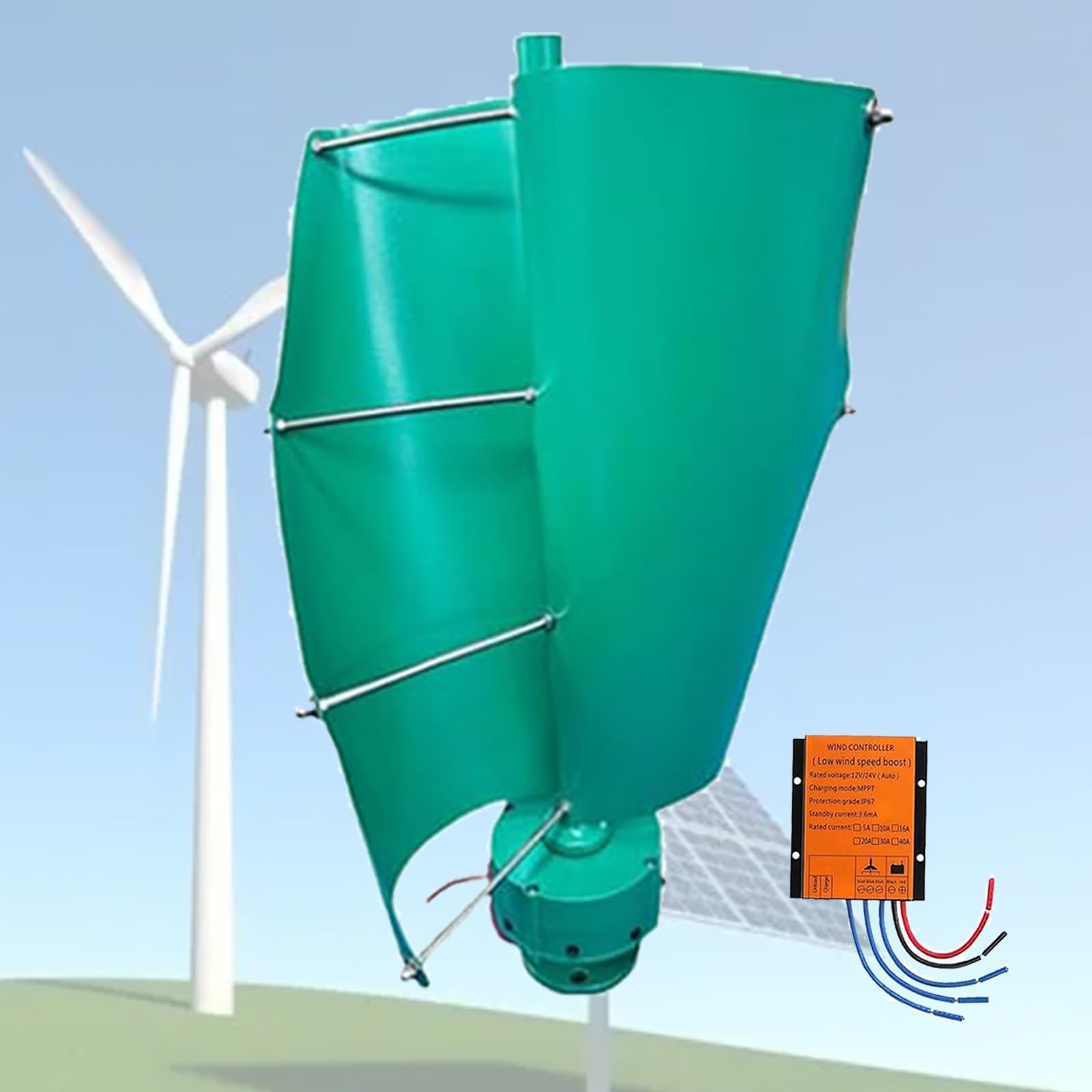 Zestaw turbiny wiatrowej 16000 W, turbina wiatrowa 12 V w kolorze morskim, z kontrolerem i łopatkami do łodzi, altanek i domków