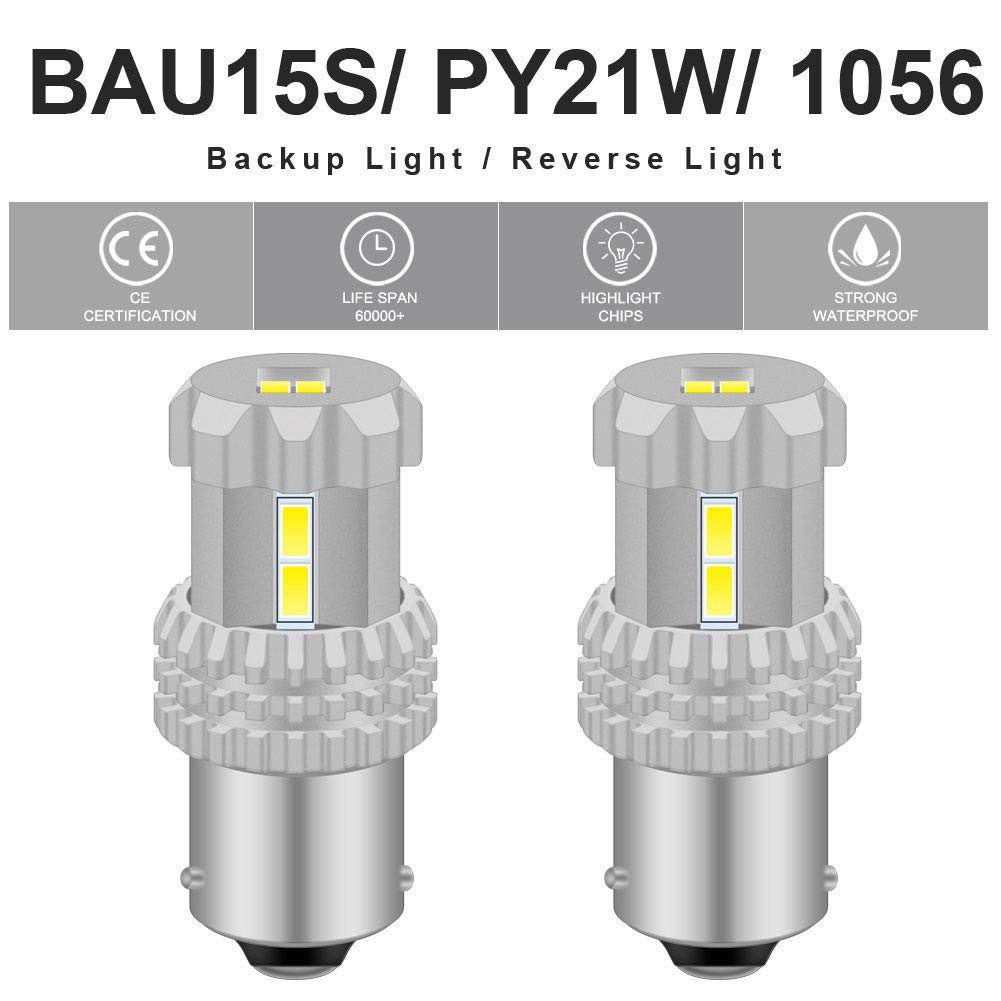 BAU15S 7507 1156PY PY21W (150 °) Ampoules Led Blanc Xenon Haute Puissance 24W 12SMD 3020 Chipsets 2760LM 6500K pour Feu Arrière, Veilleuse, Spots Arrières (Pack de 2)
