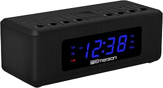 Emerson CK2023 AM/FM Dual Alarm Clock Radio - 0.6" Blue LED Display, 4-Level Dimmer, Wake to Radio/Buzzer, Black