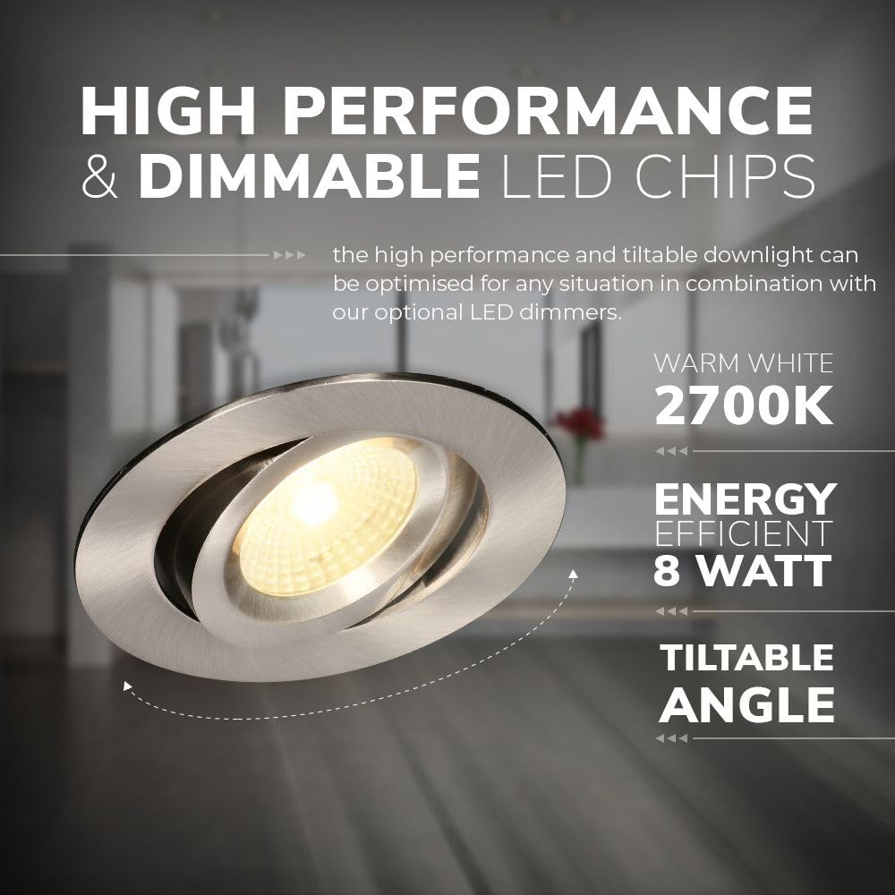 HOFTRONIC - 3er LED Einbaustrahler 230V Edelstahl IP44 Wasserdicht Dimmbar Schwenkbar 2700K Extra Warmweiß 3x8W 3x650 Lumen Bad Einbauleuchte Einbauspot für innenbereich und Außenbereich