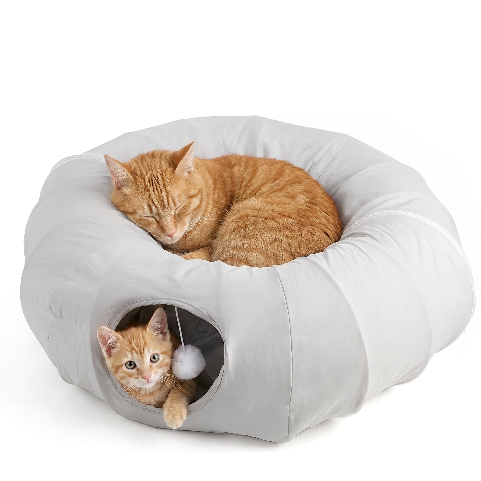 CALIYO Katzentunnel Rund 360° Katzen Tunnel, Katzenspielzeug Für Indoor, Faltbarer Cat Tunnel Mit Matte, Katzen Spielzeug (Grau)