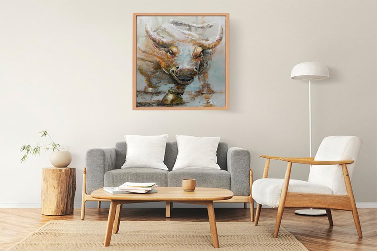 VERRE ART Printed Framed Canvas Painting for Home Decor Office Wall Studio Wall Living Room Decoration (22x22inch Wooden Floater) - Bull Market W Redo