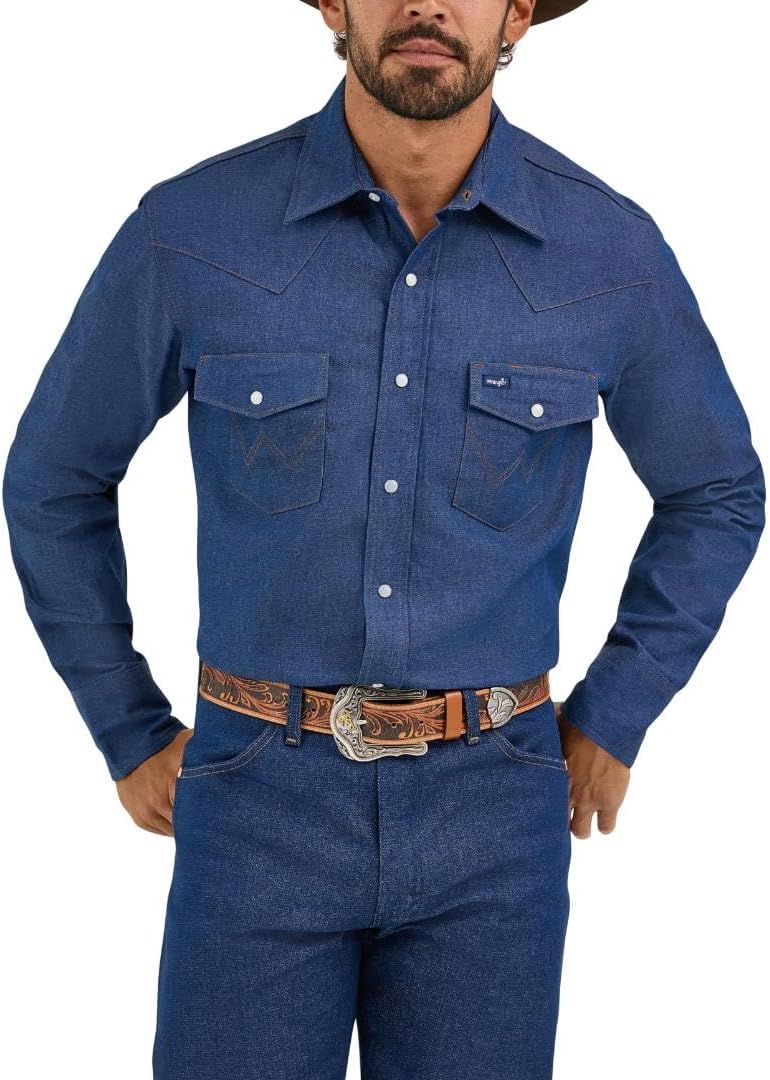 Wrangler Men's Cowboy Cut Western Long Sleeve Snap Work Shirt Firm Finish Shirt (Pack of 1)